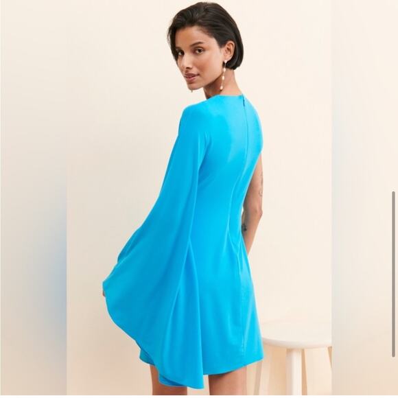 Halston Mini Dress Cutout Drape Sleeve Light Blue Size 10 Elegant Cocktail - Picture 6 of 7